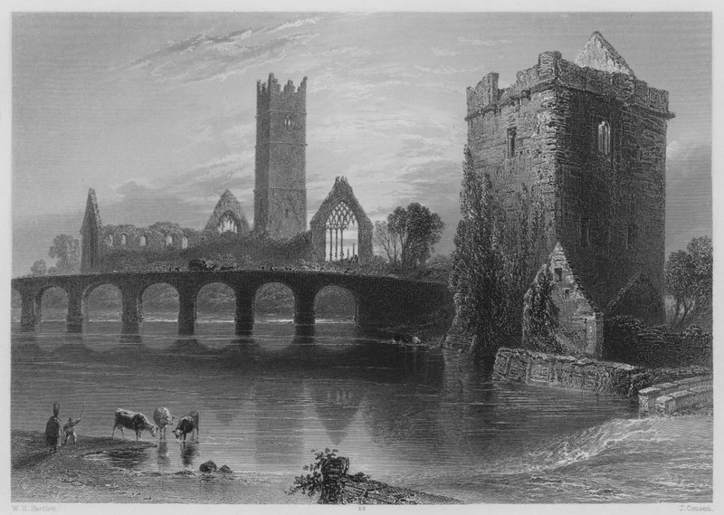 Abbey of Clare, Galway (gravyr) av William Henry (after) Bartlett