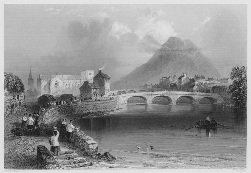 Ballina, Mayo län (gravyr) av William Henry (after) Bartlett