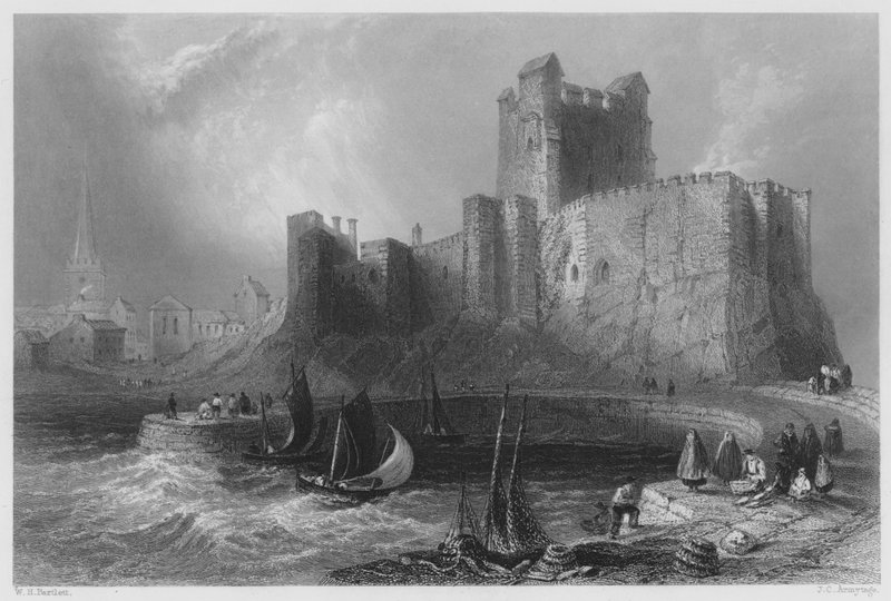 Carrickfergus Castle (gravyr) av William Henry (after) Bartlett