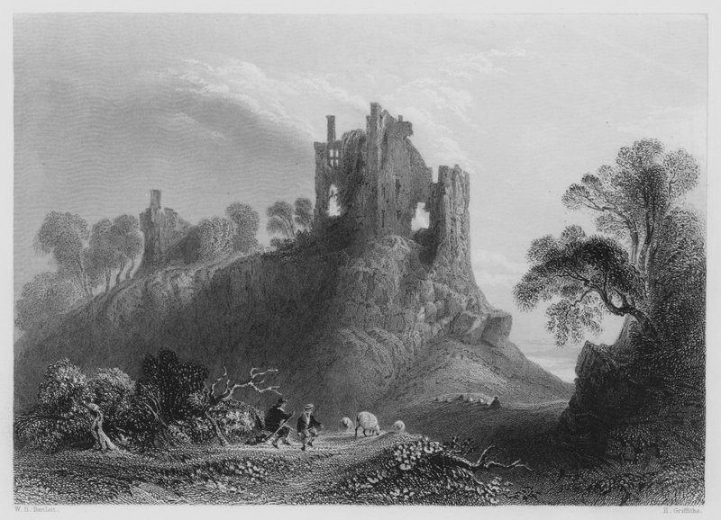 Carrigogunnell Castle, nära Limerick (gravyr) av William Henry (after) Bartlett