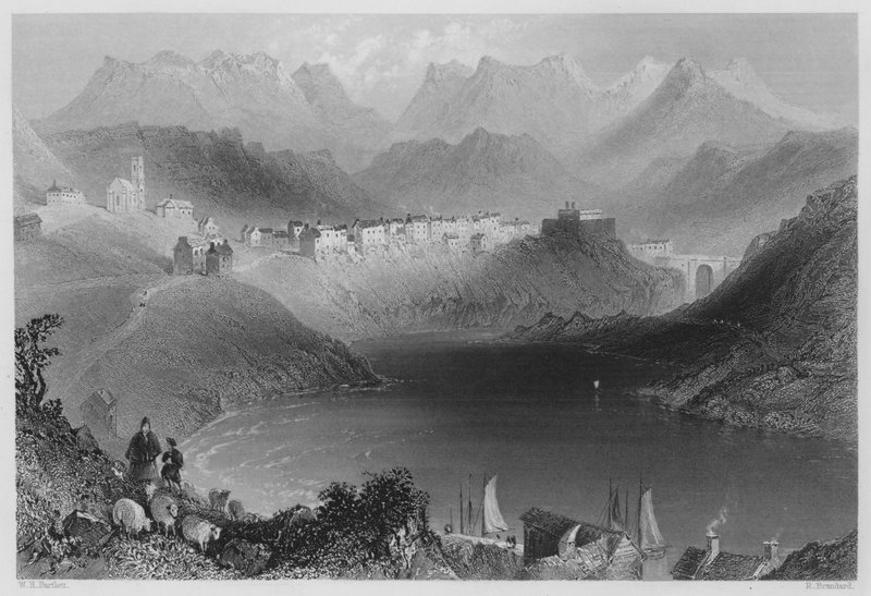 Clifden, Connemara (gravyr) av William Henry (after) Bartlett