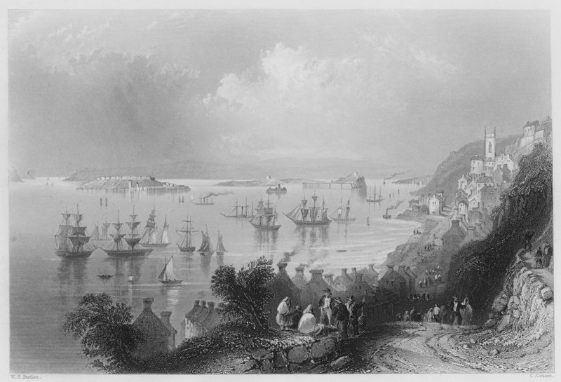 Cove Harbour, i Queenstown Harbor (gravyr) av William Henry (after) Bartlett