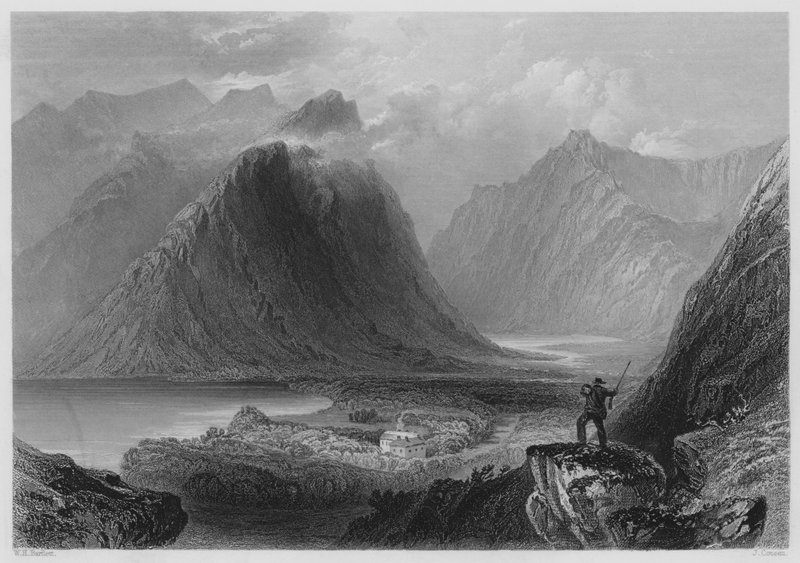 Delphi Lodge, Connemara (gravyr) av William Henry (after) Bartlett