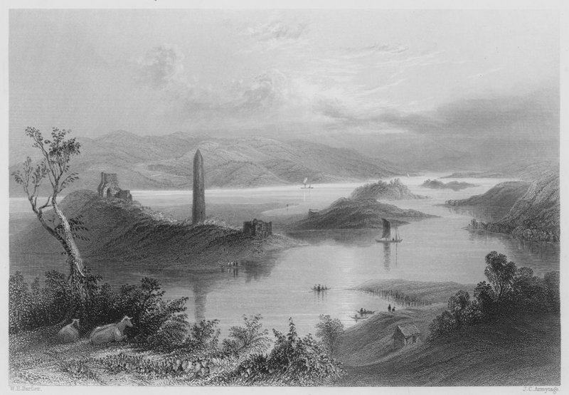 Devenish Island, Loch Erne (gravyr) av William Henry (after) Bartlett