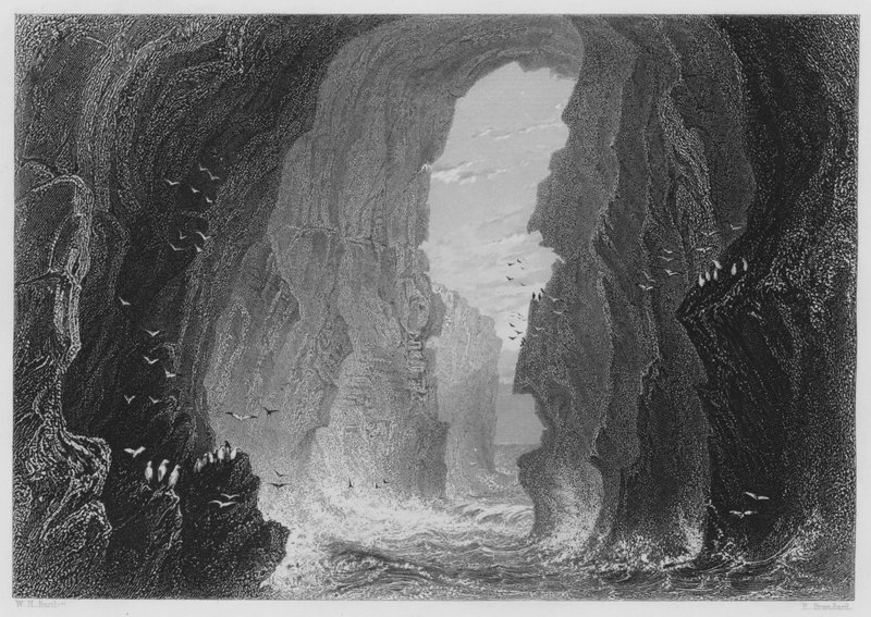 Dunkerry Cave, County Antrim (gravyr) av William Henry (after) Bartlett