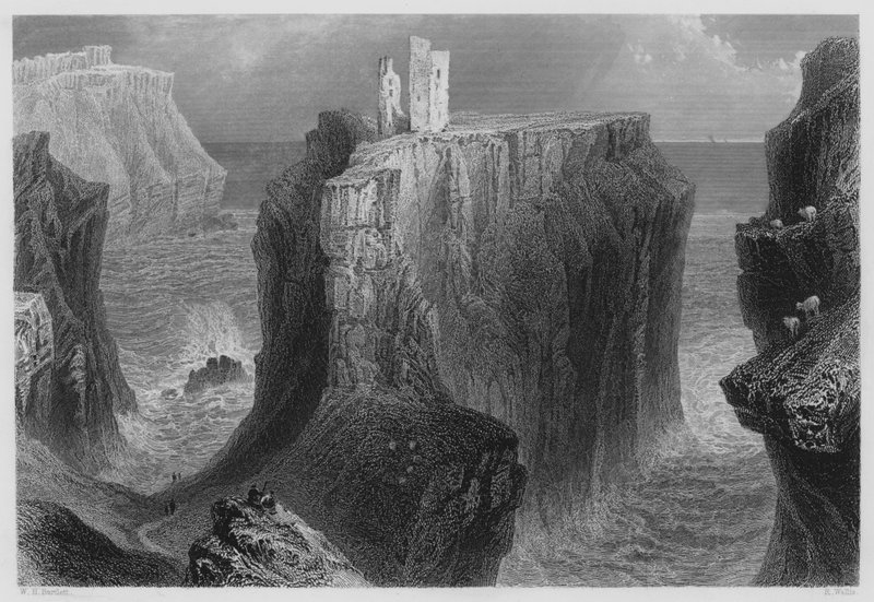 Dunseverick Castle, County Antrim (gravyr) av William Henry (after) Bartlett
