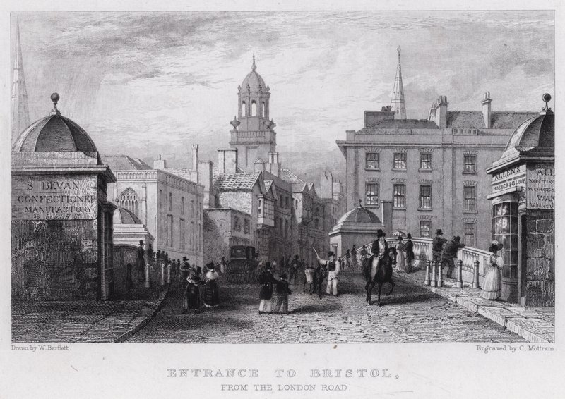 Ingång till Bristol, från London Road (gravyr) av William Henry (after) Bartlett