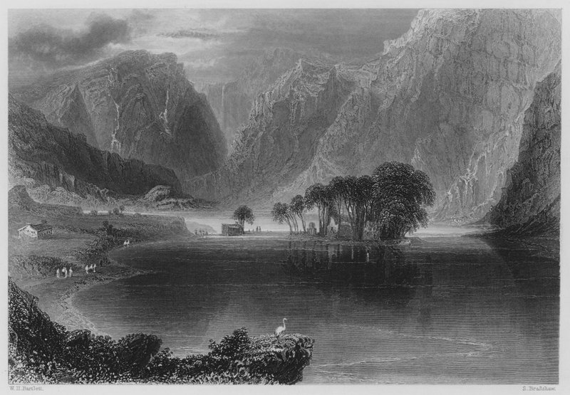 Gougane Barra (gravyr) av William Henry (after) Bartlett