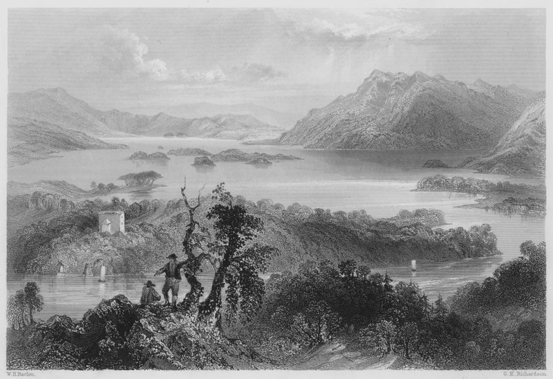 Hazlewood och Lough Gill, Sligo (gravyr) av William Henry (after) Bartlett