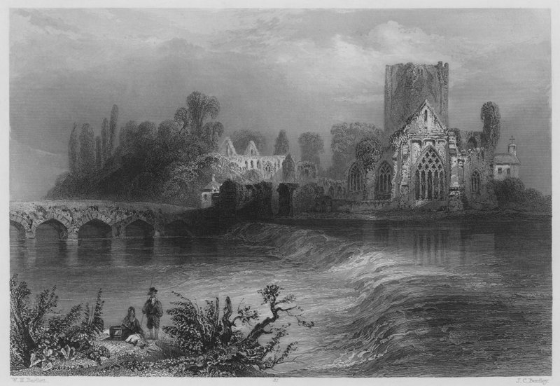 Holy-Cross Abbey, på Suir (gravyr) av William Henry (after) Bartlett