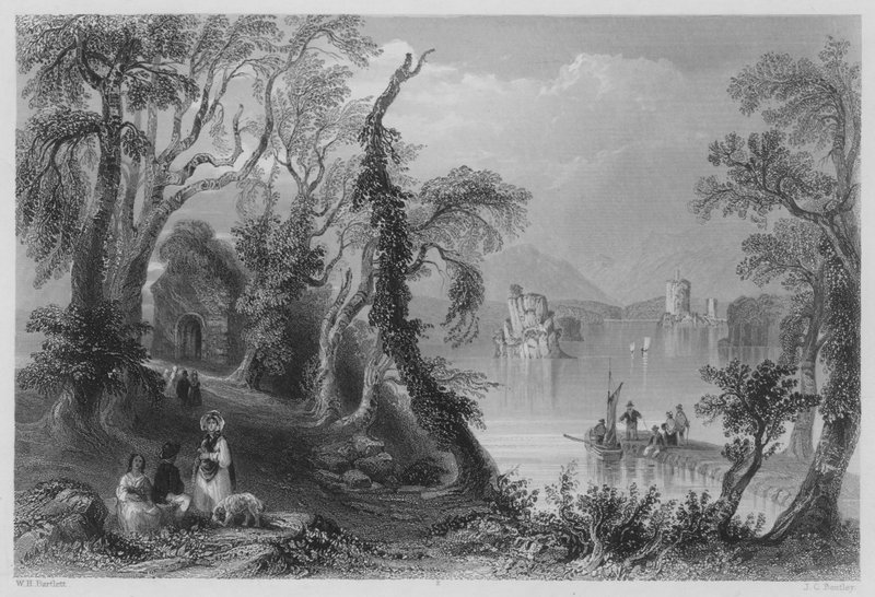 Innisfallen, Lake of Killarney (gravyr) av William Henry (after) Bartlett