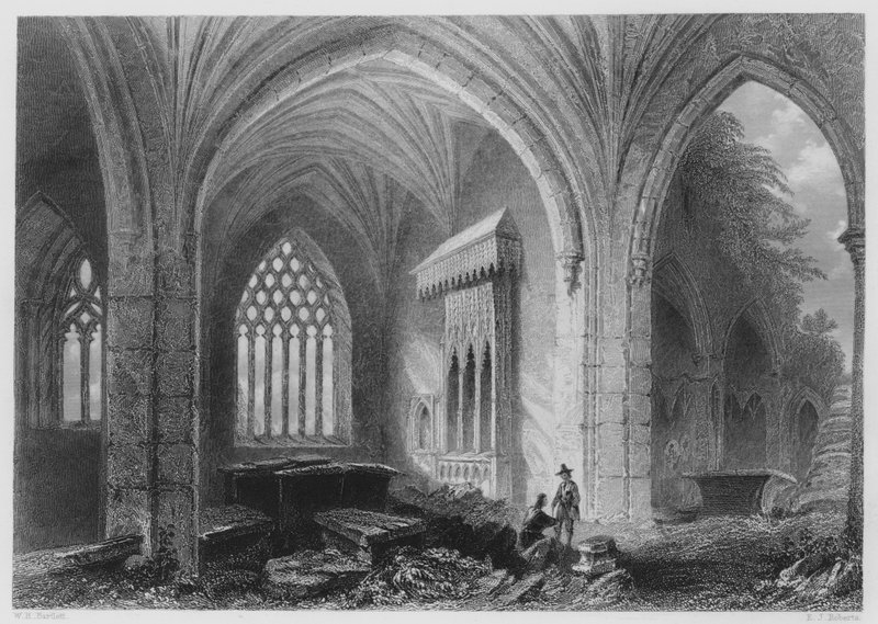 Interiör av Holly-Cross Abbey (gravyr) av William Henry (after) Bartlett