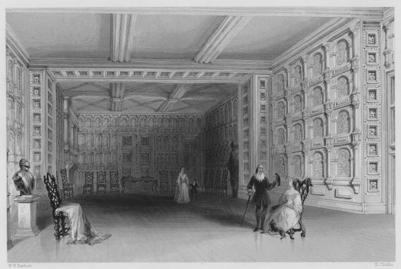 Interiör av ett rum på Malahide Castle, Dublin (gravyr) av William Henry (after) Bartlett