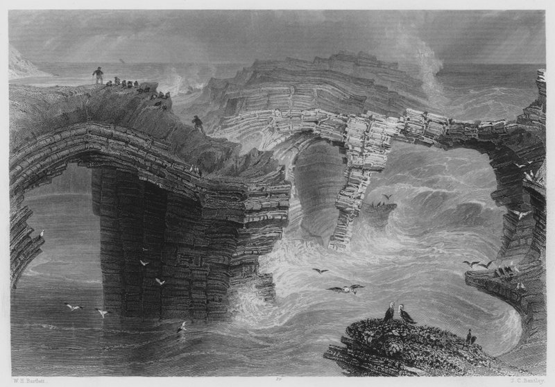 Natural Bridges, nära Kilkee (gravyr) av William Henry (after) Bartlett
