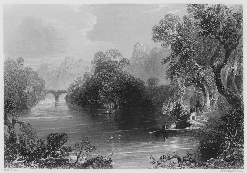 Old Weir Bridge, Killarney (gravyr) av William Henry (after) Bartlett