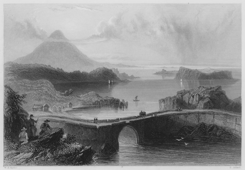 Pontoon Bridge, Lough Conn (gravyr) av William Henry (after) Bartlett