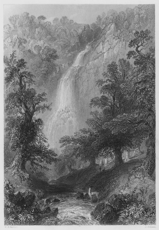 Powerscourt Fall (gravyr) av William Henry (after) Bartlett