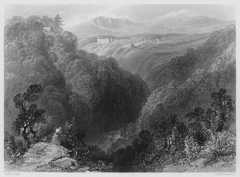 Powerscourt från Dargle, County Wicklow (gravyr) av William Henry (after) Bartlett