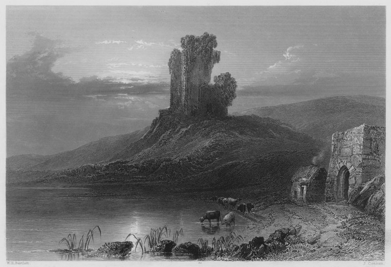 Rester av Kilcolman Castle (gravyr) av William Henry (after) Bartlett