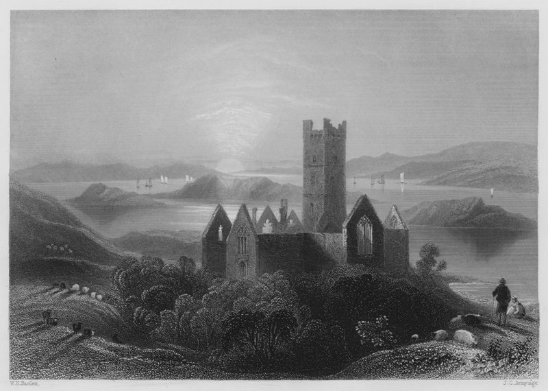Roserk Abbey (gravyr) av William Henry (after) Bartlett