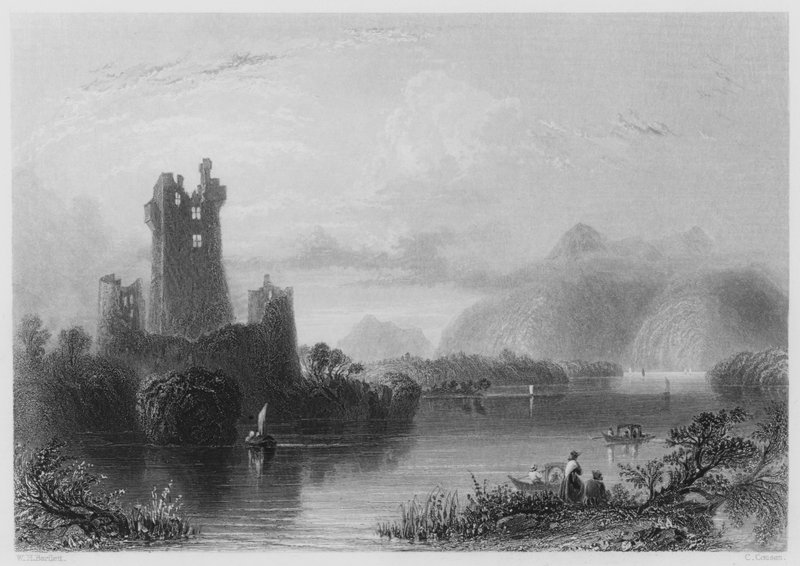 Ross Castle, Killarney (gravyr) av William Henry (after) Bartlett