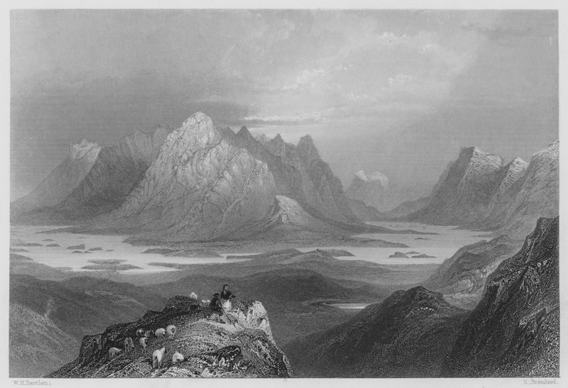 Scen från Cloonacartin Hill, Connemara (gravyr) av William Henry (after) Bartlett