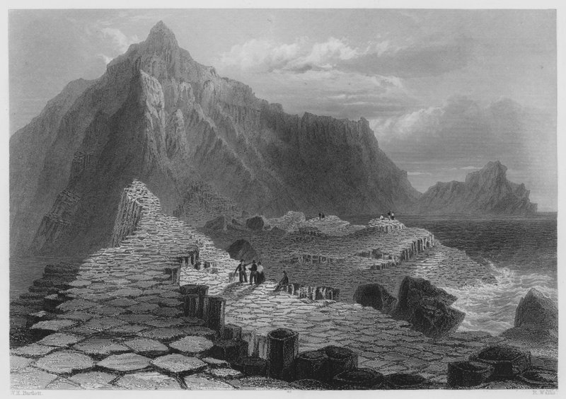 Scen på Giants Causeway, County Antrim (gravyr) av William Henry (after) Bartlett