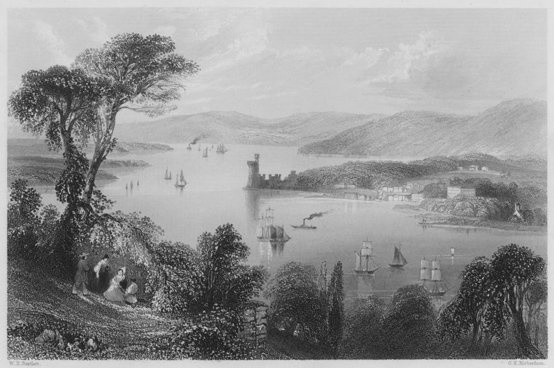 Cork River, underifrån Glanmire Road (gravyr) av William Henry (after) Bartlett