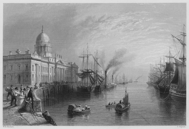 The Custom House, Dublin (gravyr) av William Henry (after) Bartlett