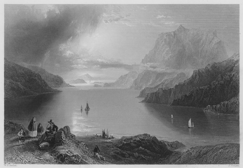 The Eagle Mountain, Killeries, Connemara (gravyr) av William Henry (after) Bartlett