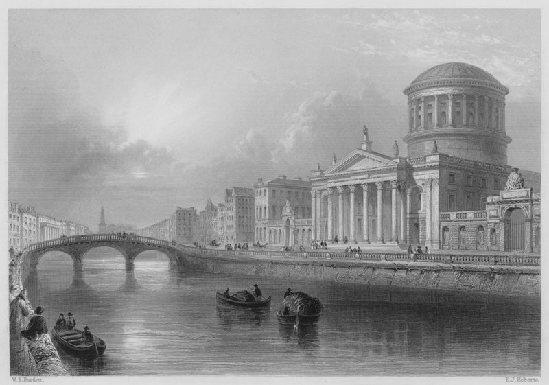 The Four Courts, Dublin (gravyr) av William Henry (after) Bartlett