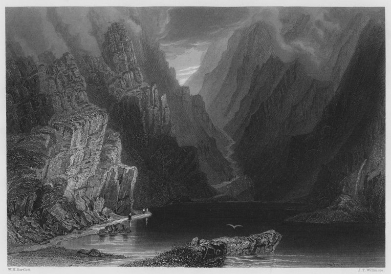 The Mountains in the Gap of Dunloe (gravyr) av William Henry (after) Bartlett