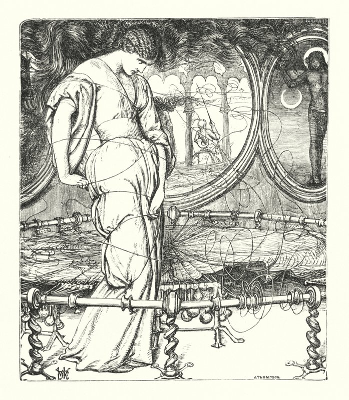 The Lady of Shalott (gravyr) av William Henry (after) Hunt