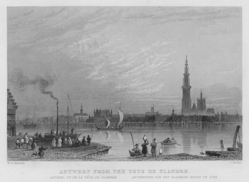 Antwerpen från Tete De Flandre (gravyr) av William Henry Bartlett