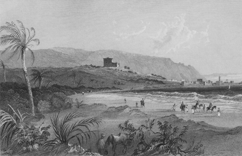 Infart till Caipha, Acrebukten, Palestinas kust av William Henry Bartlett