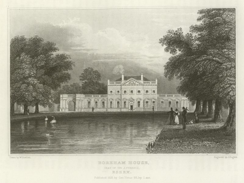 Boreham House, säte för Sir J Tyrrell, Essex av William Henry Bartlett