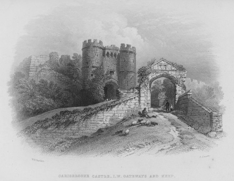 Carisbrooke Castle, Isle of Wight, Gateways and Keep (gravyr) av William Henry Bartlett