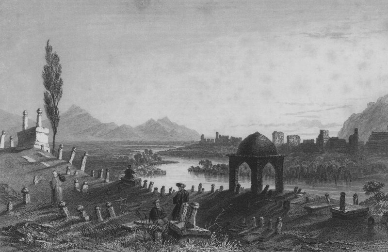 Kyrkogård och murar i Antiokia, den antika Anathoth, med blick österut mot Aleppo av William Henry Bartlett