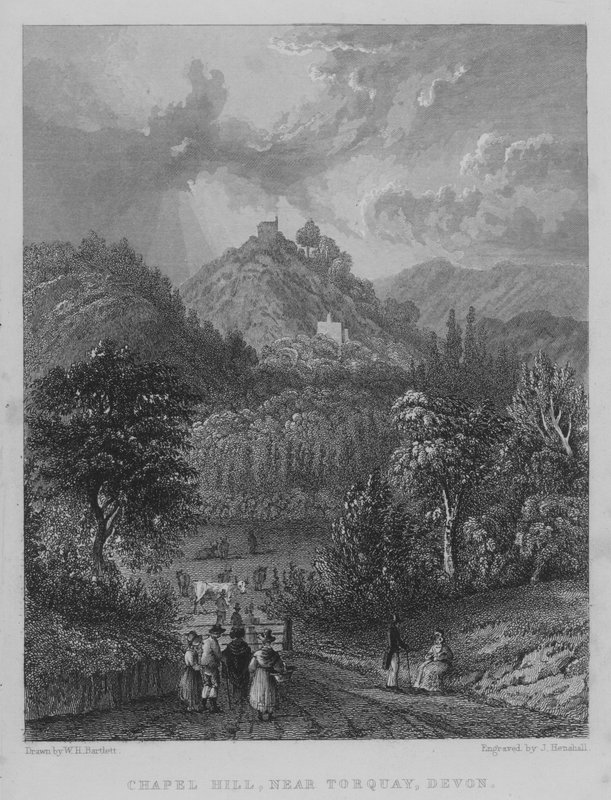 Chapel Hill, nära Torquay, Devon (gravyr) av William Henry Bartlett