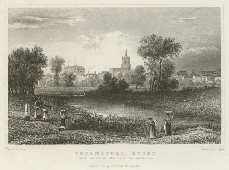 Chelmsford, Essex, från Springfield Hill, nära Grusgropen av William Henry Bartlett