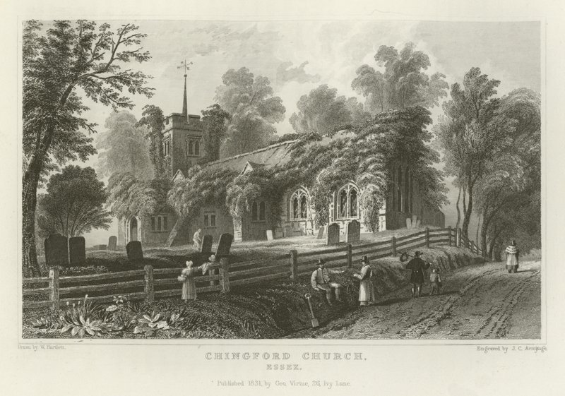 Chingford Church, Essex av William Henry Bartlett