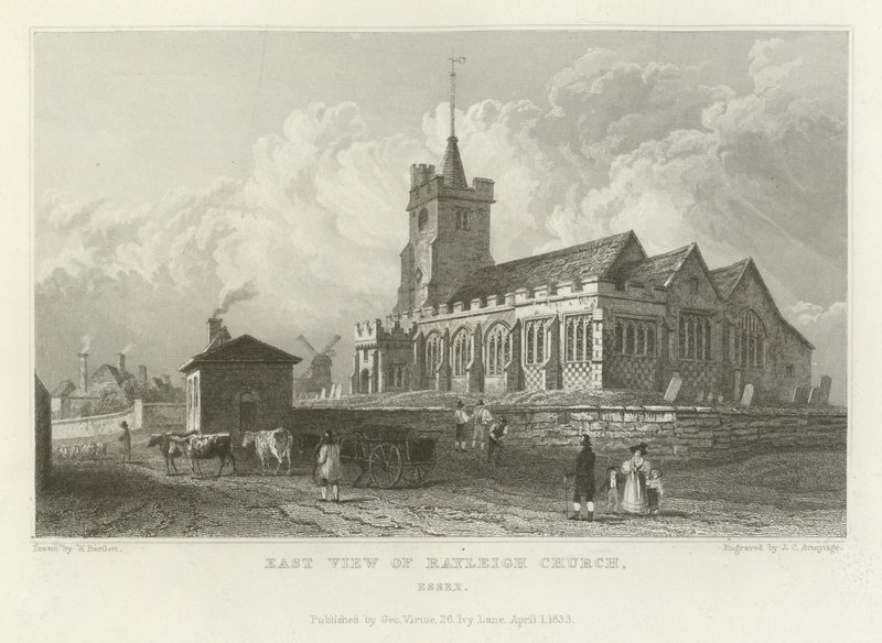 East View of Rayleigh Church, Essex av William Henry Bartlett
