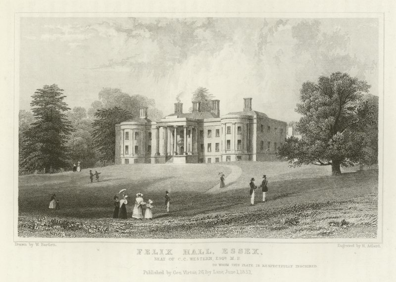 Felix Hall, Essex, säte för C C Western, Esquire, MP av William Henry Bartlett