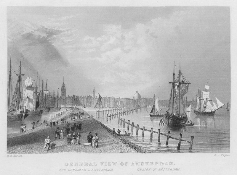 Allmän utsikt över Amsterdam (gravyr) av William Henry Bartlett
