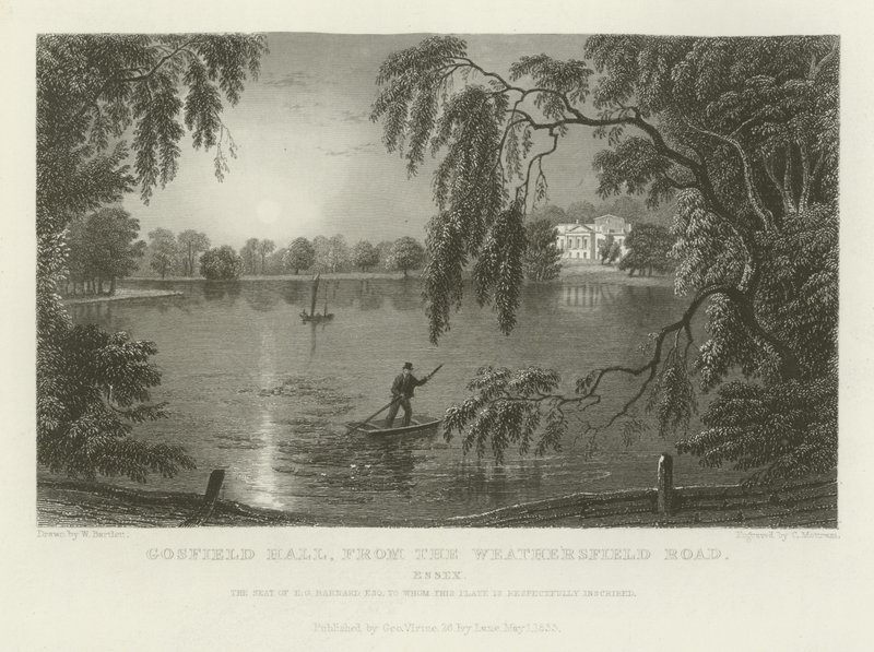 Gosfield Hall, från Weathersfield Road, Essex, säte för EG Barnard, Esquire av William Henry Bartlett