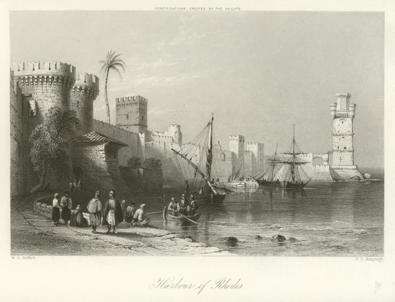Rhodos hamn av William Henry Bartlett