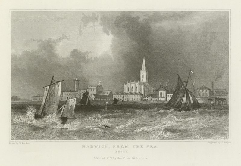 Harwich, från havet, Essex av William Henry Bartlett