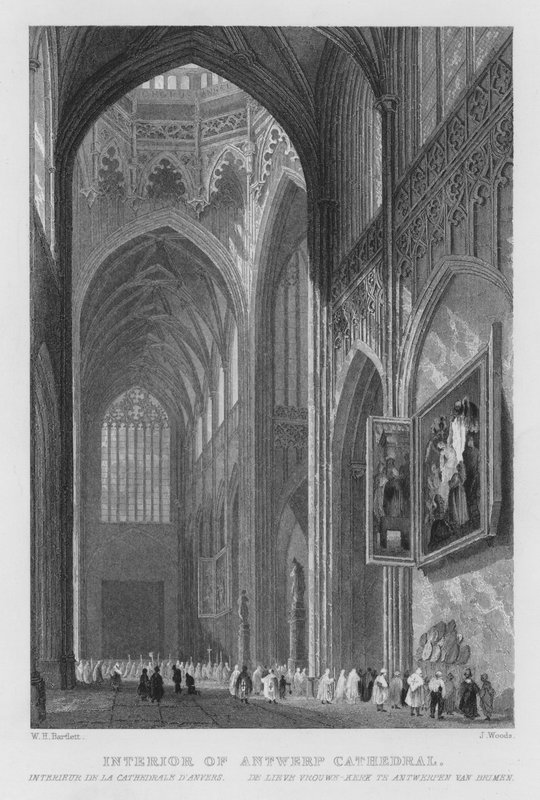 Interiör av Antwerpens katedral (gravyr) av William Henry Bartlett