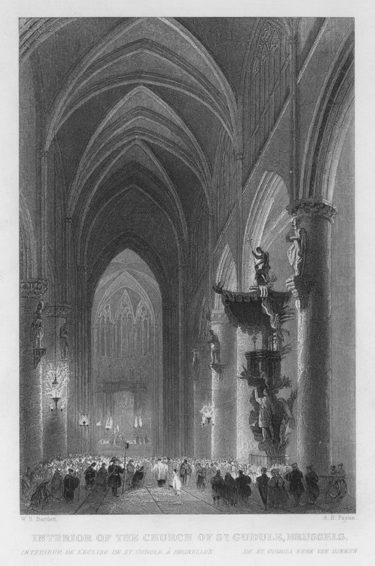 Interiör av St Gudule-kyrkan, Bryssel (gravyr) av William Henry Bartlett