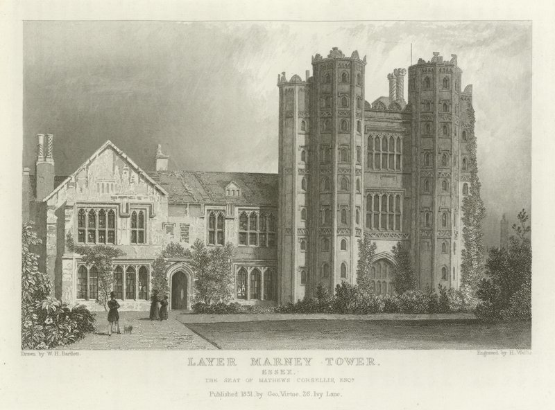 Layer Marney Tower, Essex, säte för Mathews Corsellis, Esquire av William Henry Bartlett